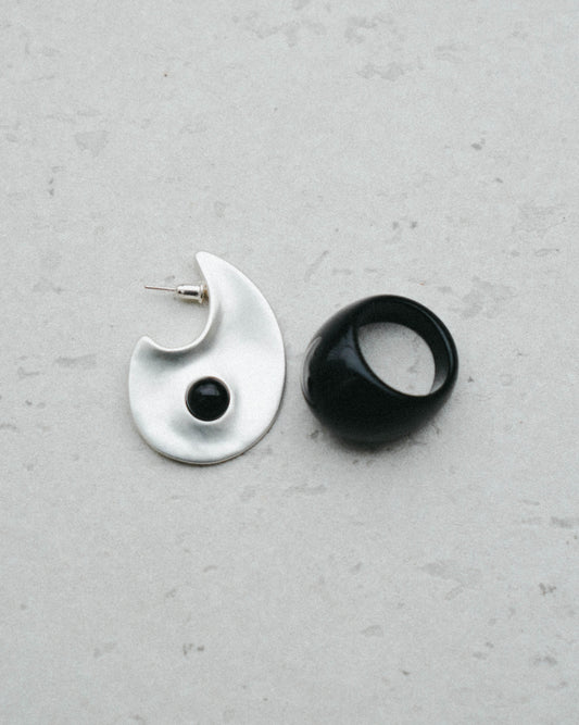 Nami Earrings + Obsidian Ring