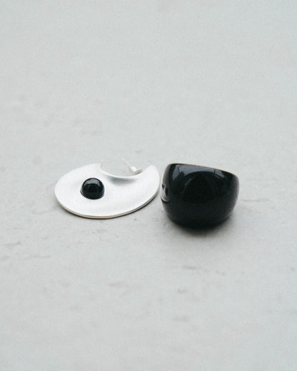 Nami Earrings + Obsidian Ring
