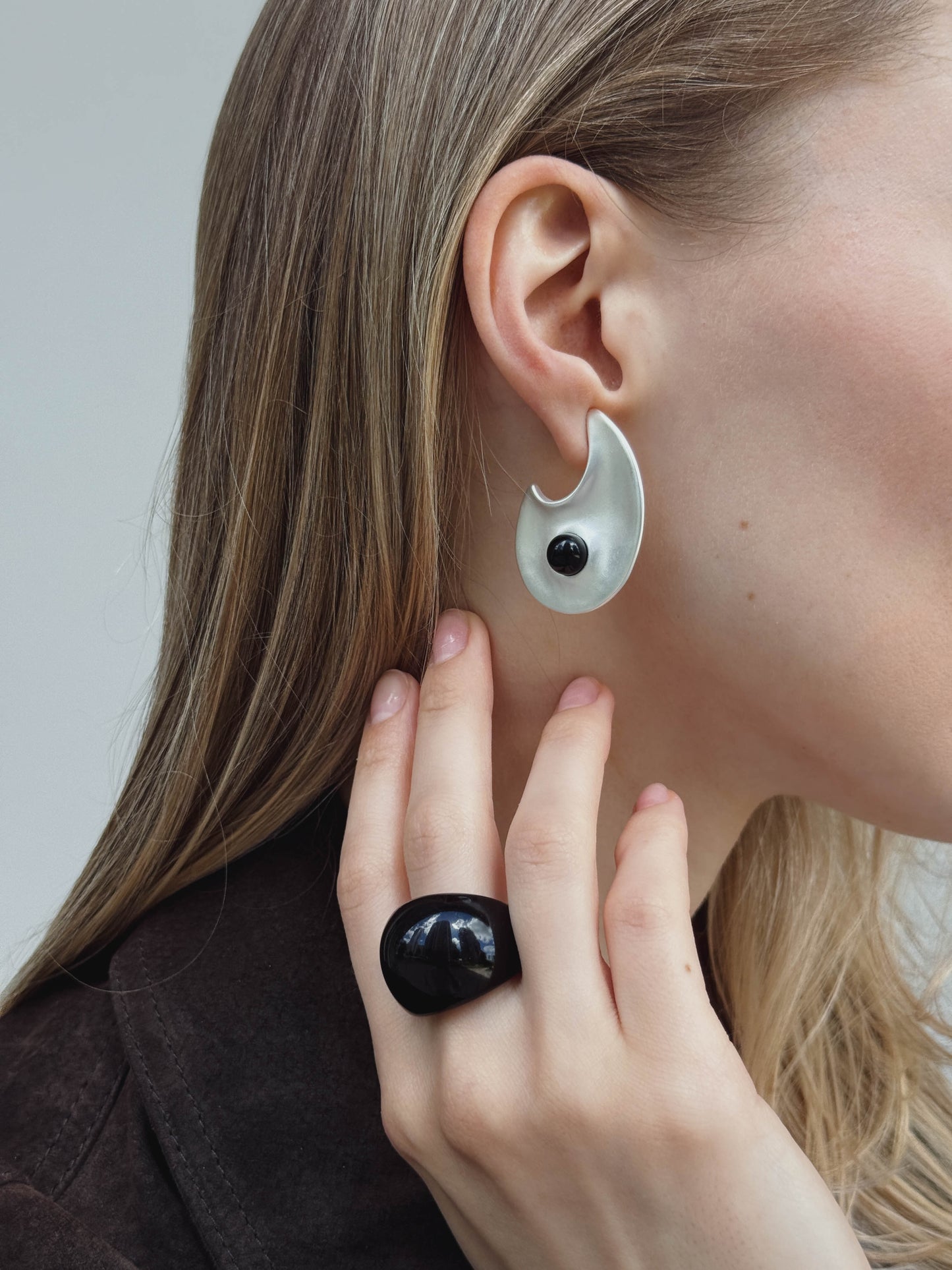 Nami Earrings + Obsidian Ring