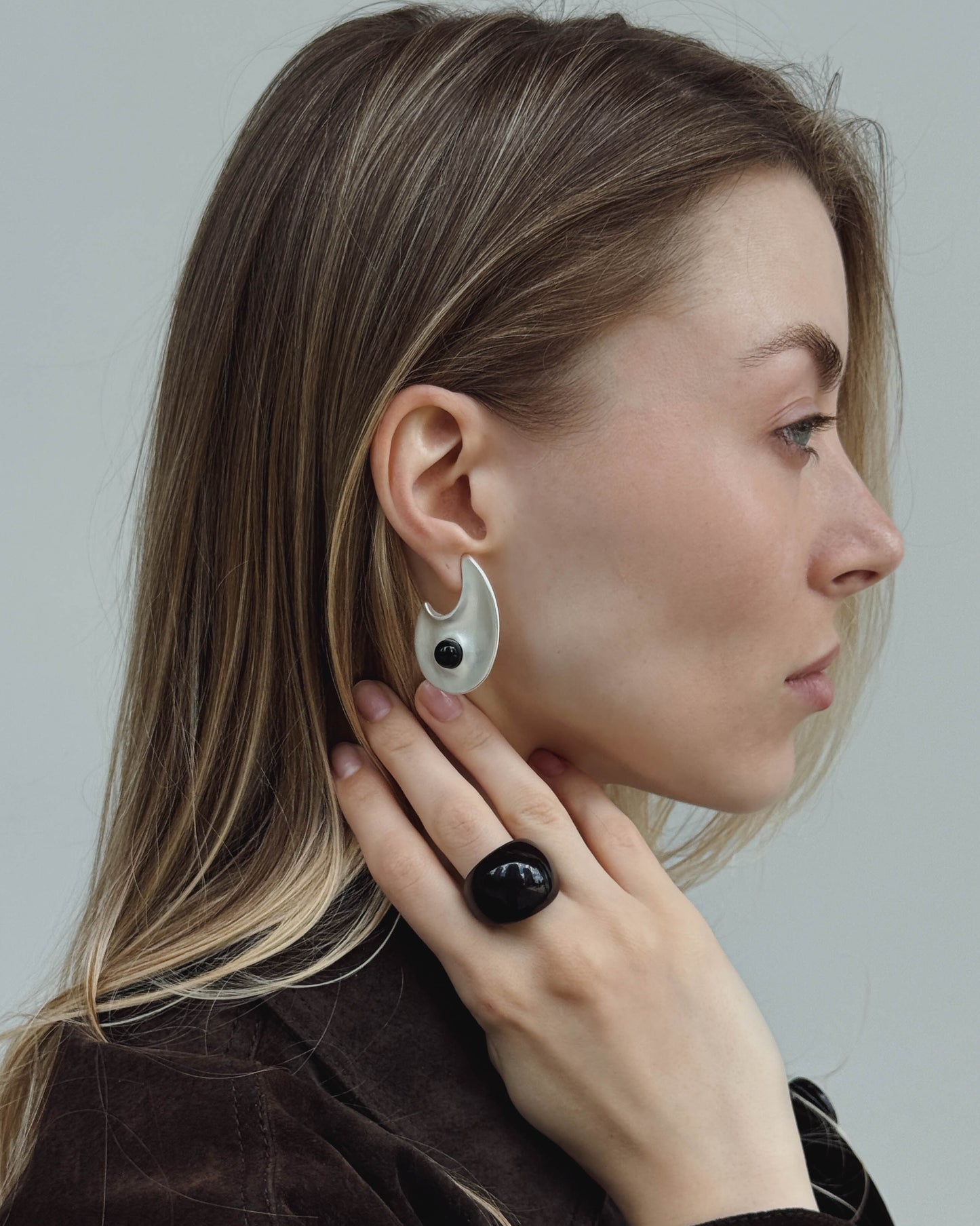 Nami Earrings + Obsidian Ring
